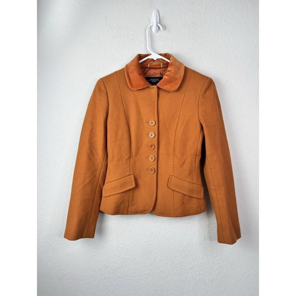 Max‎ Mara Weekend Wool Jacket Women's 4 EU 38 Terracotta Velvet Collar Tailored
